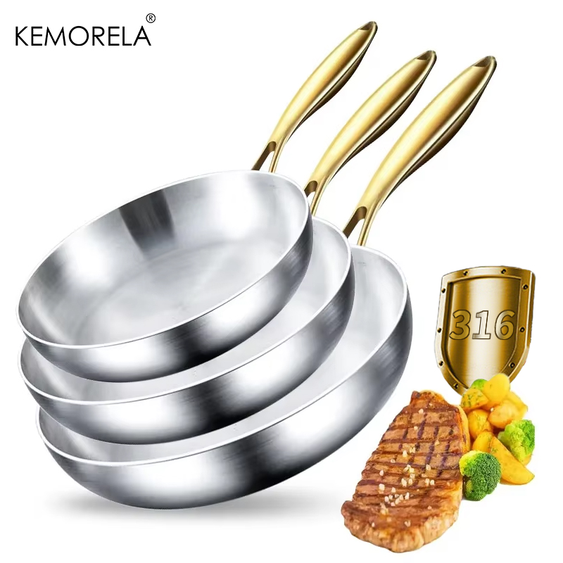 Paella Pan Steel - 3PCS/Set 316 Stainless Steel Gold Handle