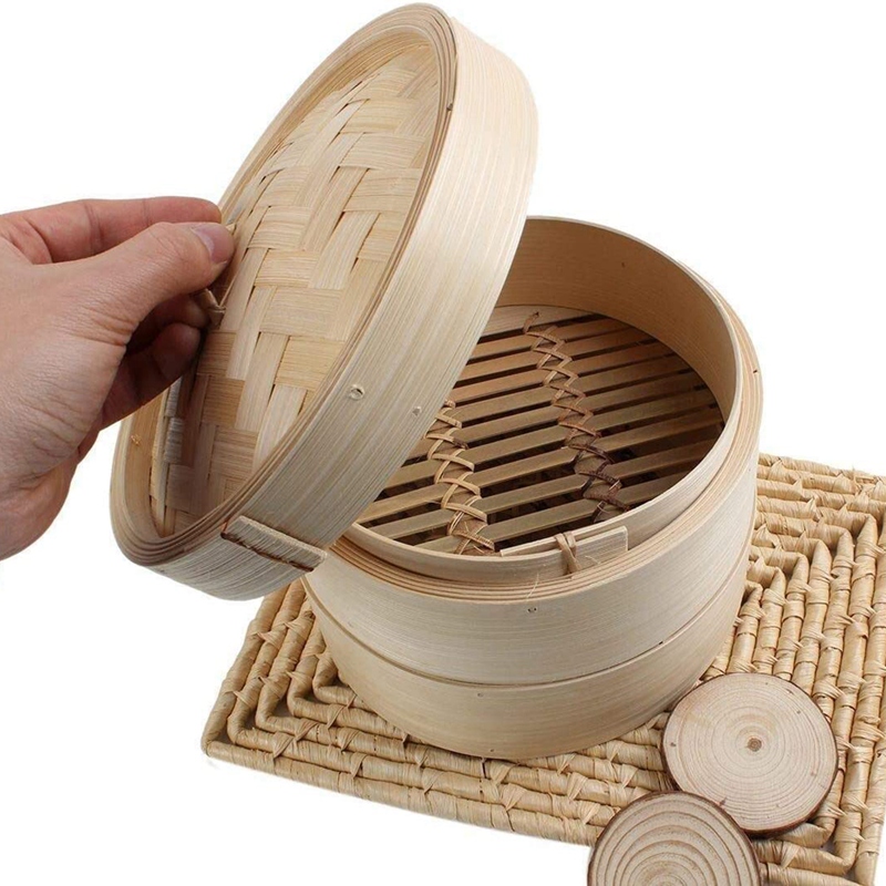 Bamboo Steamer 2 Tier 8 Inch D - Steamer Bamboo Set recension och pris