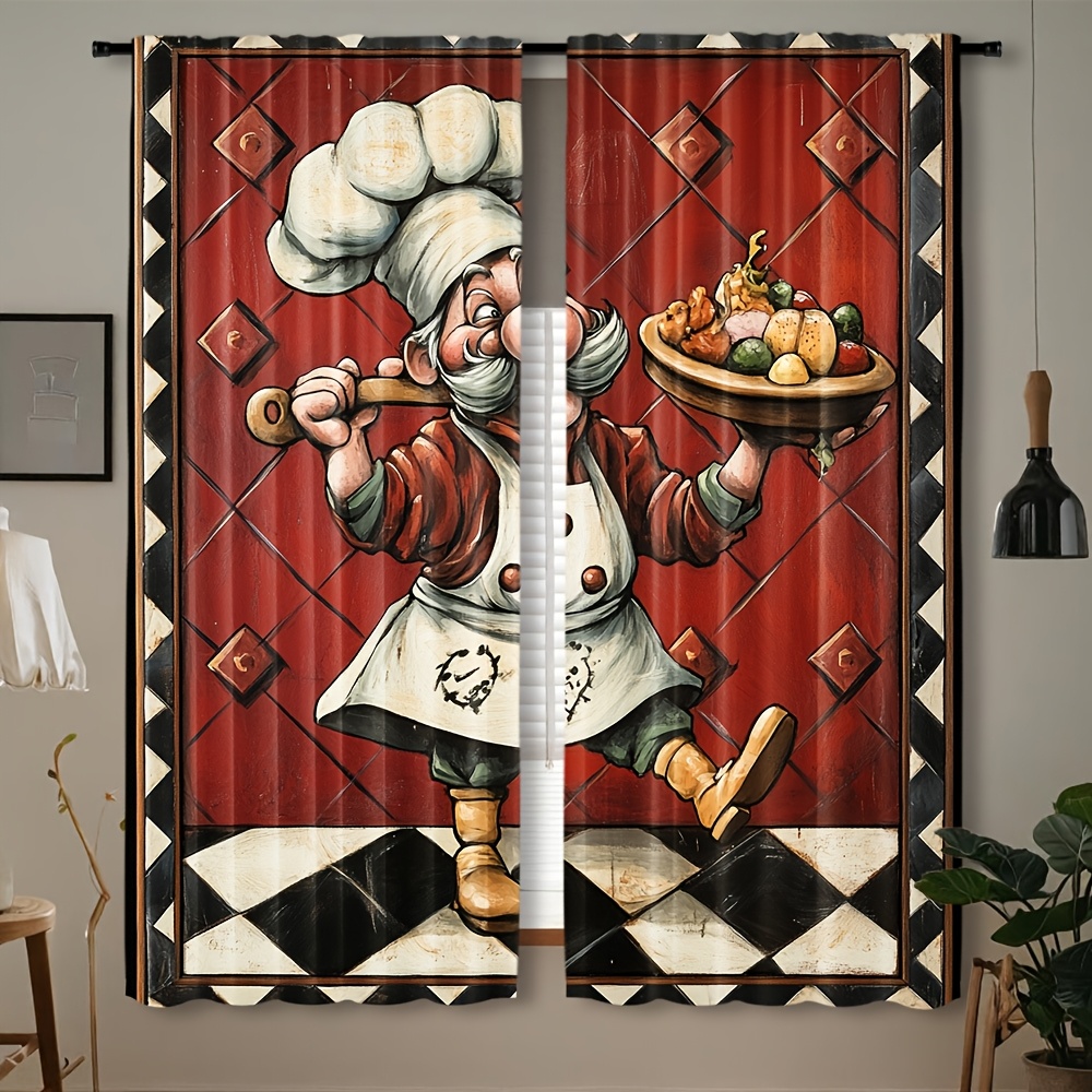 Novelty Chef Cartoon Curtains  - Home Cooking In French recension och pris