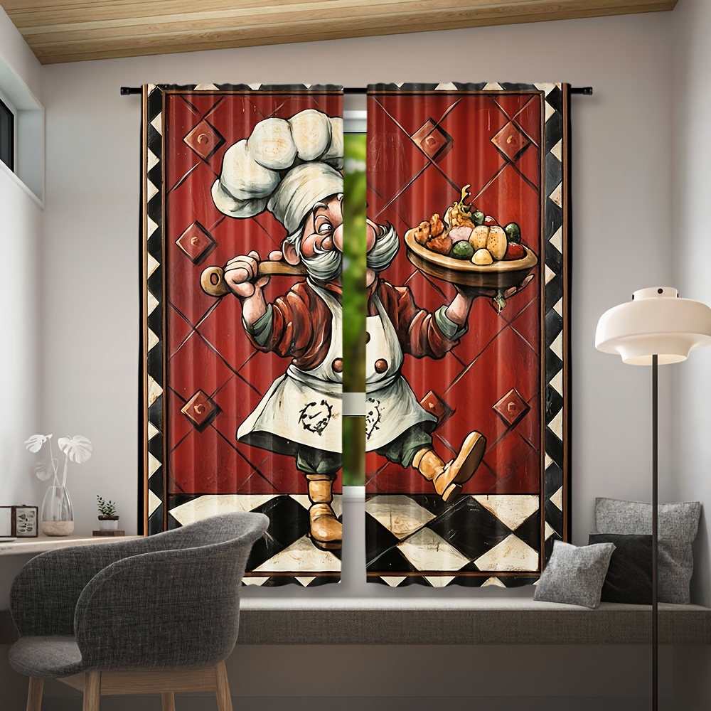 Novelty Chef Cartoon Curtains  - Home Cooking In French recension och pris
